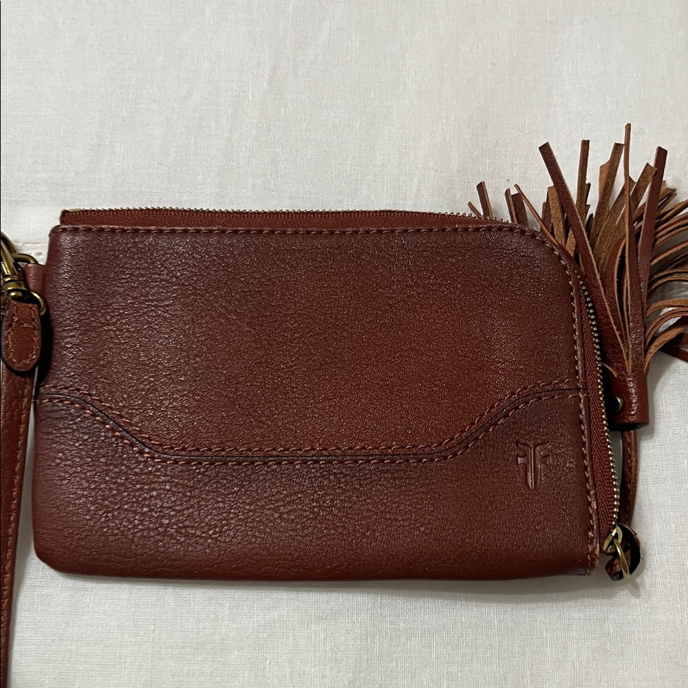 Frye Tan Leather Wristlet with Tassel